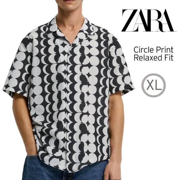 Zara Other - Zara Black + White Geometric Circle Print Shirt Soft 100% Cotton Relaxed Fit XL